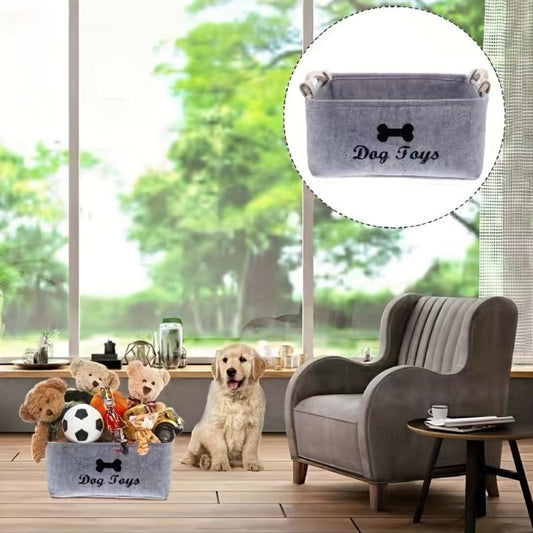 Storage Basket with Wooden Handle for Pets and Clothes