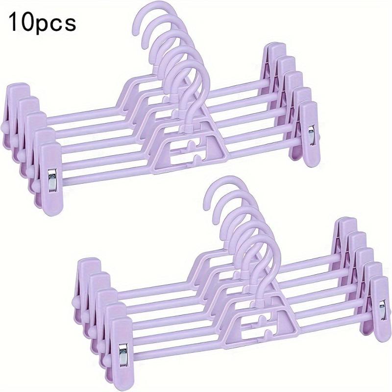 10pcs Plastic Pant Hangers Purple with Clips, Space Saving Closet Organizer