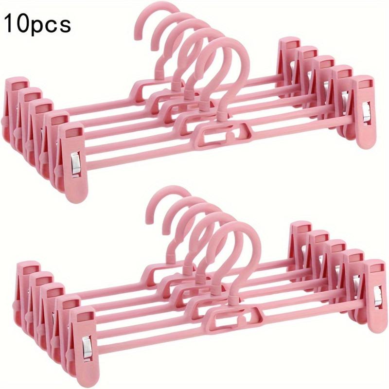 10pcs Plastic Pant Hangers Purple with Clips, Space Saving Closet Organizer