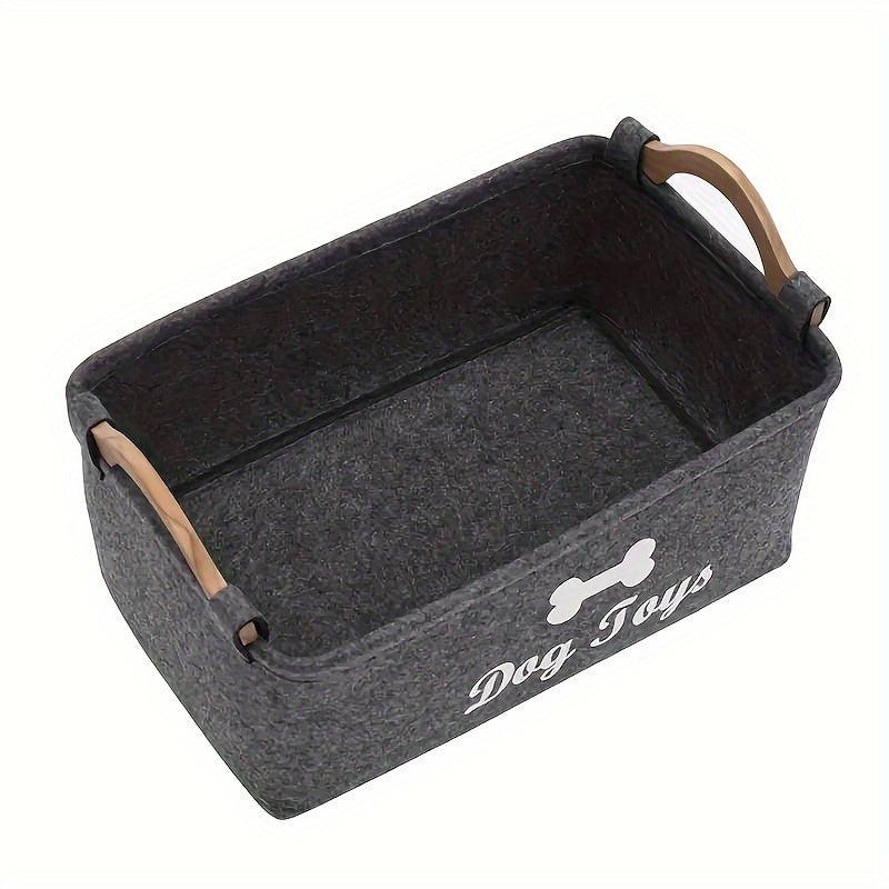 Pet Toy Storage Basket Felt Box Organizer With Wooden Handle for Cats & Dogs