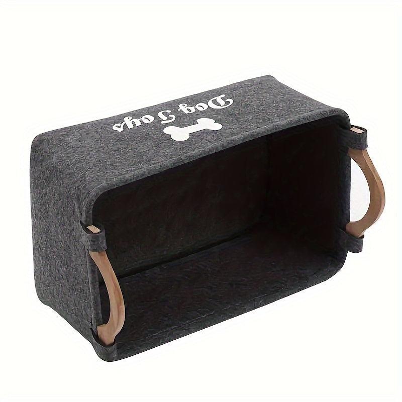 Pet Toy Storage Basket Felt Box Organizer With Wooden Handle for Cats & Dogs