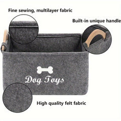 Pet Toy Storage Basket Felt Box Organizer With Wooden Handle for Cats & Dogs