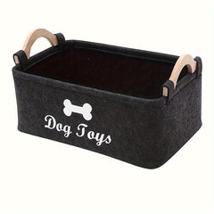Pet Toy Storage Basket Felt Box Organizer With Wooden Handle for Cats & Dogs