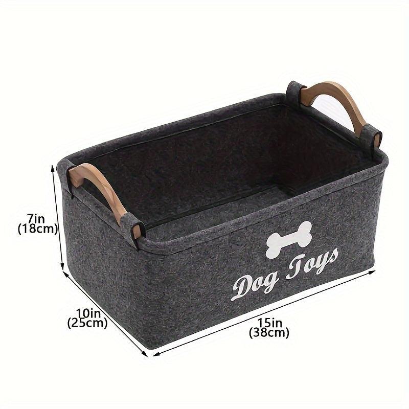 Pet Toy Storage Basket Felt Box Organizer With Wooden Handle for Cats & Dogs
