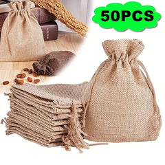 50pcs Burlap & Jute Bags Drawstring Gift Bags Jewelry Bags Ornaments Hemp Bags