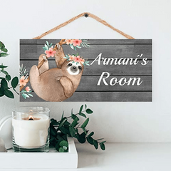 Floral Sloth Door Nursery Decorative Wood Sign