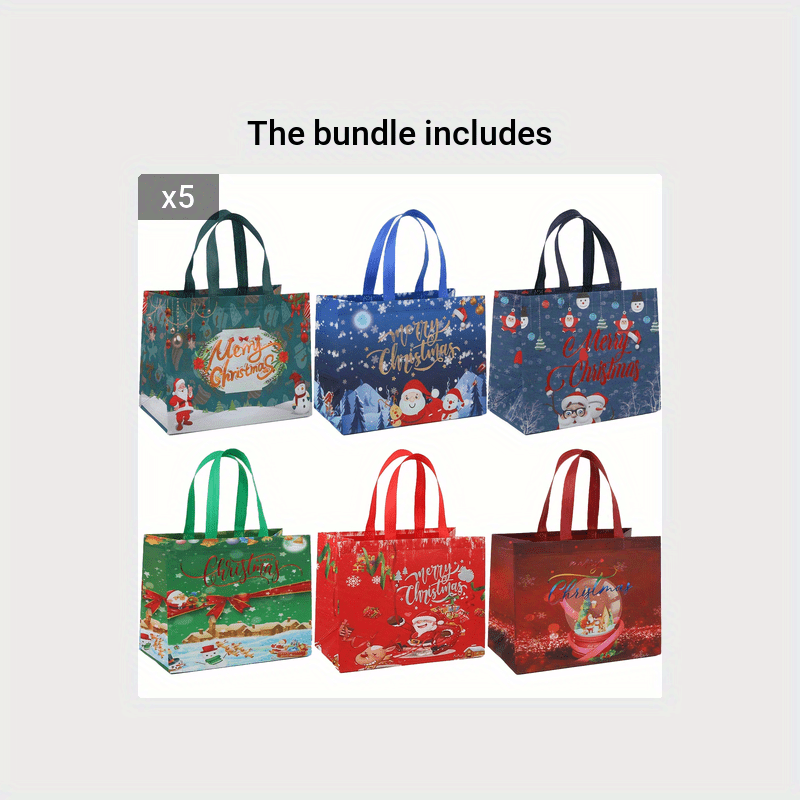 6pcs Christmas Gift Bags Bronzing Christmas Tote Bags With Handles