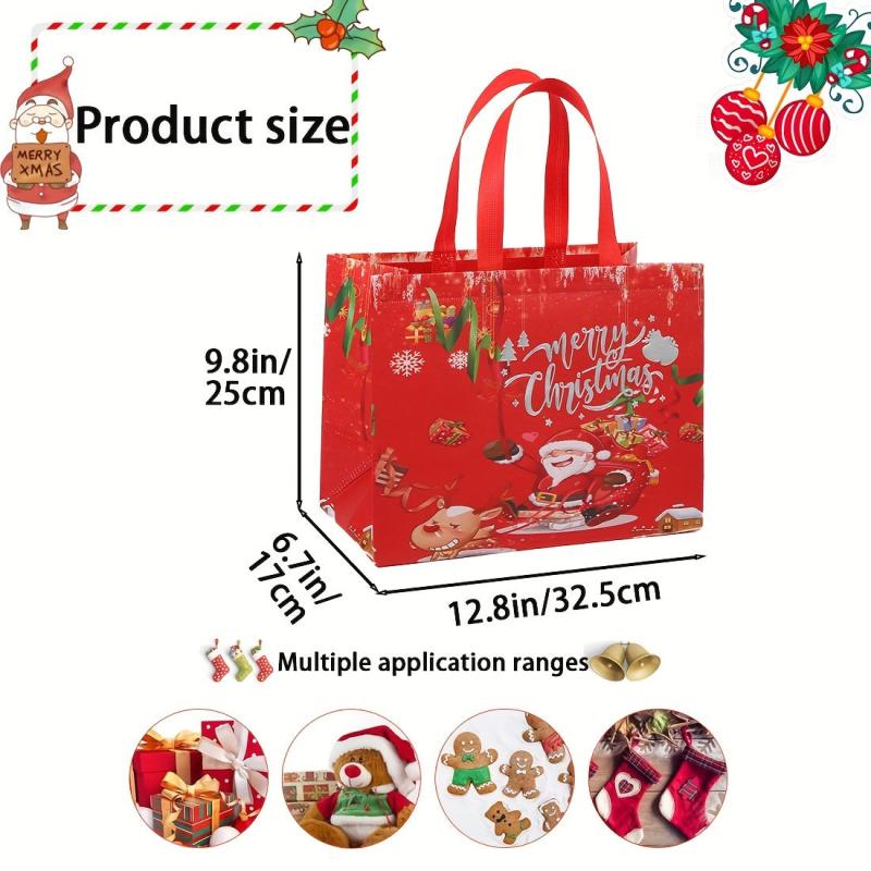 6pcs Christmas Gift Bags Bronzing Christmas Tote Bags With Handles