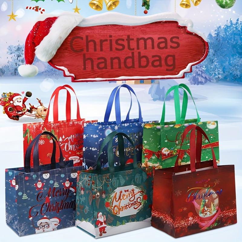 6pcs Christmas Gift Bags Bronzing Christmas Tote Bags With Handles