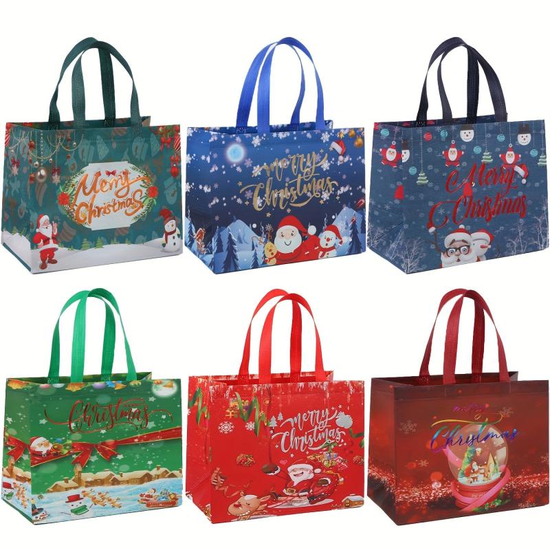 6pcs Christmas Gift Bags Bronzing Christmas Tote Bags With Handles