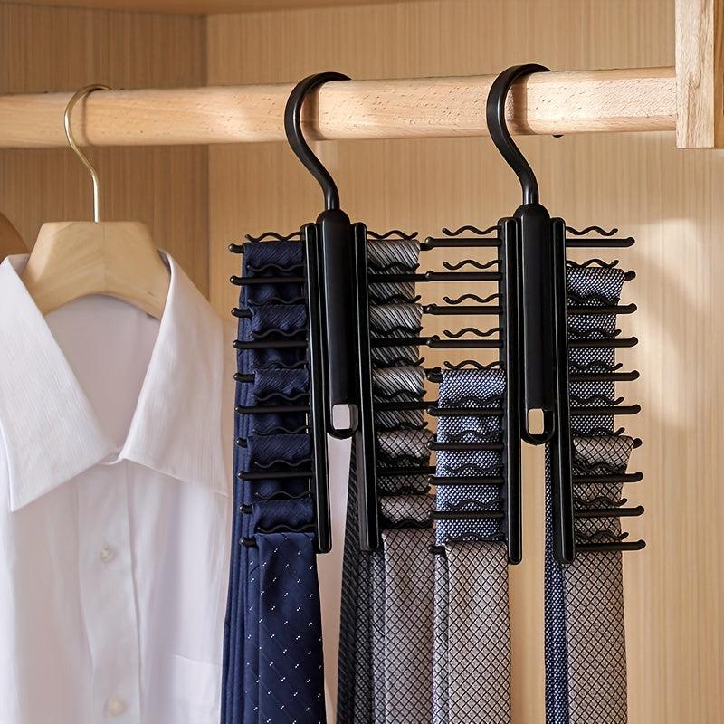 Swivel Tie Rack Holder Non Slip Clips Space Saving Tie Belt Hanger Closet