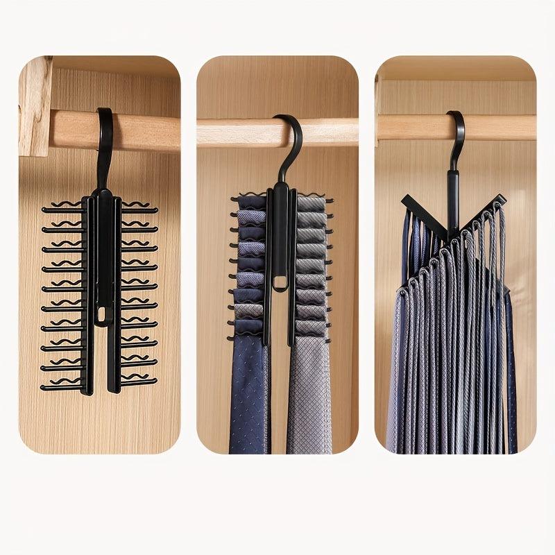 Swivel Tie Rack Holder Non Slip Clips Space Saving Tie Belt Hanger Closet