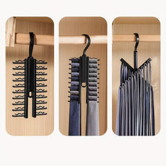 Swivel Tie Rack Holder Non Slip Clips Space Saving Tie Belt Hanger Closet