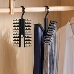 Swivel Tie Rack Holder Non Slip Clips Space Saving Tie Belt Hanger Closet