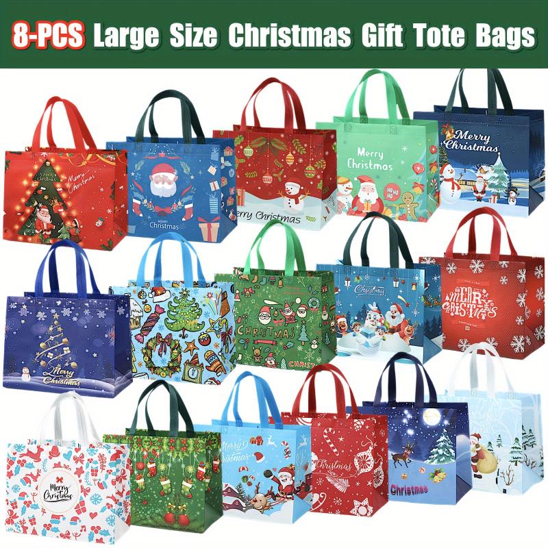 8pcs Christmas Gift Bags Reusable Tote Bags With Handles