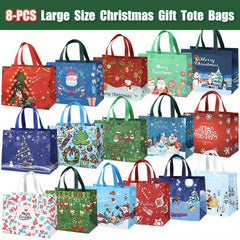 8pcs Christmas Gift Bags Reusable Tote Bags With Handles