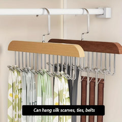 Wooden Tie Rack Belt Hanger 8 Hooks Wardrobe Organizer