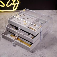 3-Layer Jewelry Box with Glass Lid, Modern Style