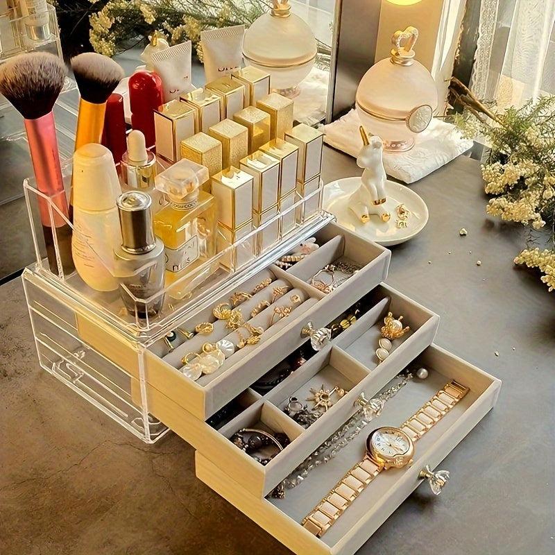 3-Layer Jewelry Box with Glass Lid, Modern Style