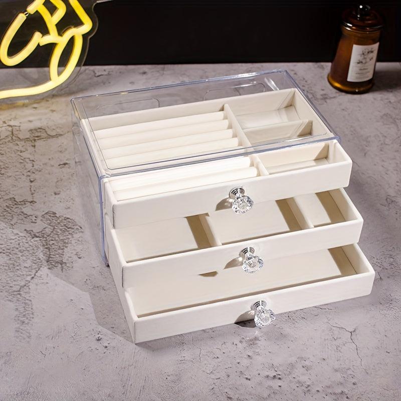 3-Layer Jewelry Box with Glass Lid, Modern Style