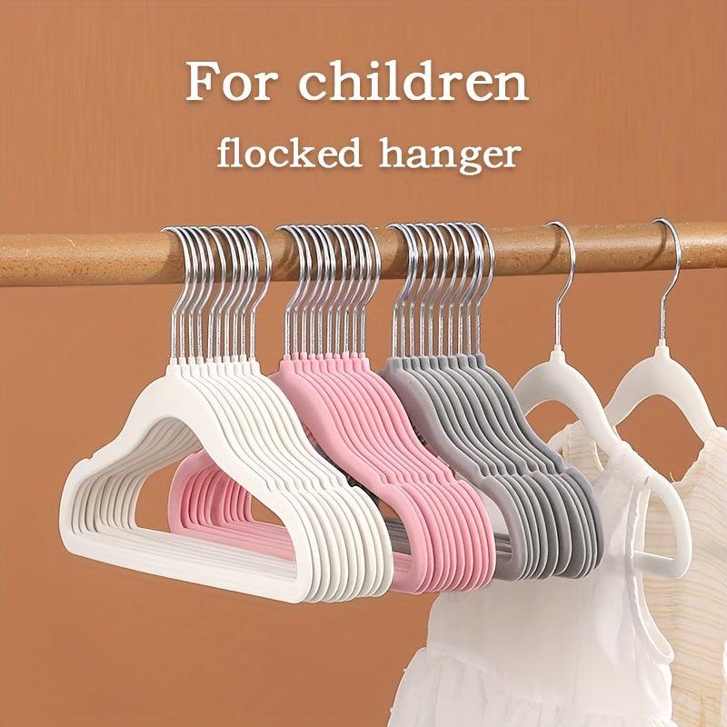 10pcs Children's Coat Hanger Non slip Baby Flocking Plastic Traceless Hanger