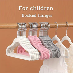 10pcs Children's Coat Hanger Non slip Baby Flocking Plastic Traceless Hanger