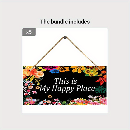 Happy Place Wall Decor Flower Rustic Modern Farmhouse Hanging Art