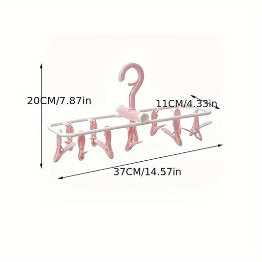 Portable Folding Socks Hanger With 12 Clips