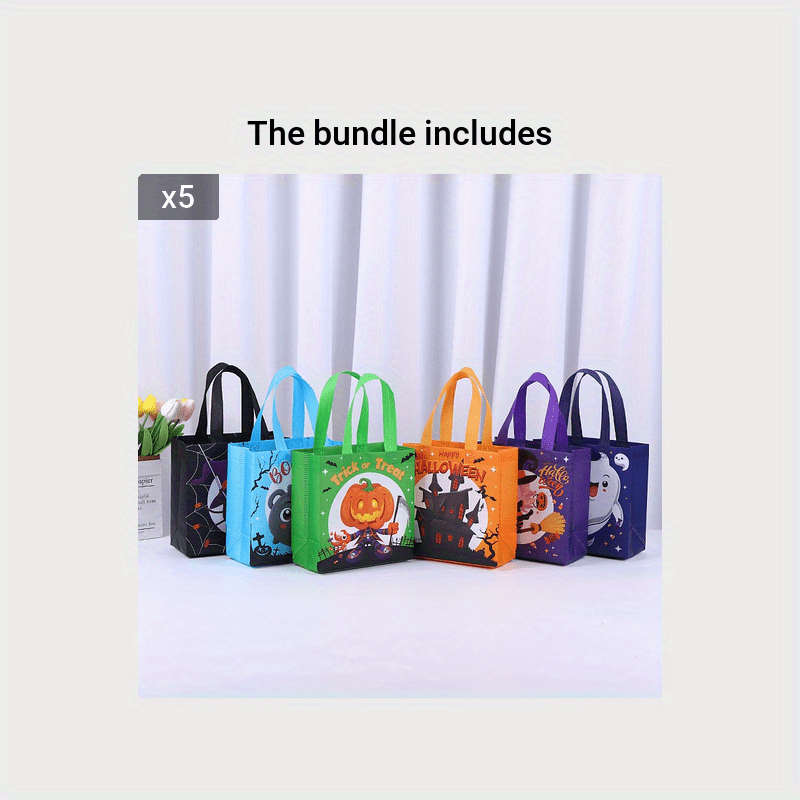 6pcs Halloween Trick Or Treat Bags Small Non Woven Tote Bags With Handles