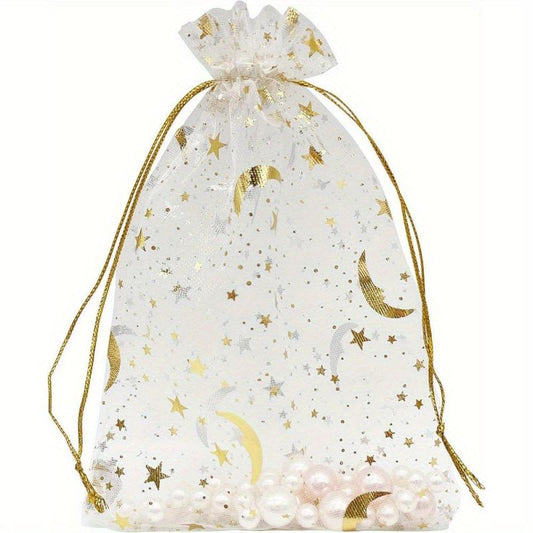 100pcs Organza Bags 4X6 Moon Star Mesh Drawstring Wedding Favor Can