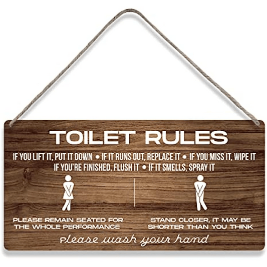 Funny Toilet Rules Wooden Wall Sign