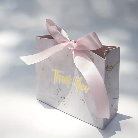 10pcs Marble Pattern Bow Gift Bags Wedding Sugar Paper Bags
