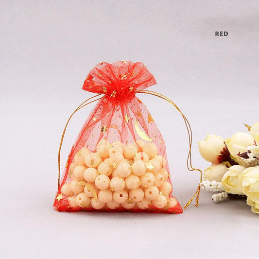 10pcs Moon Star Drawstring Organza Jewelry Gift Bag Golden