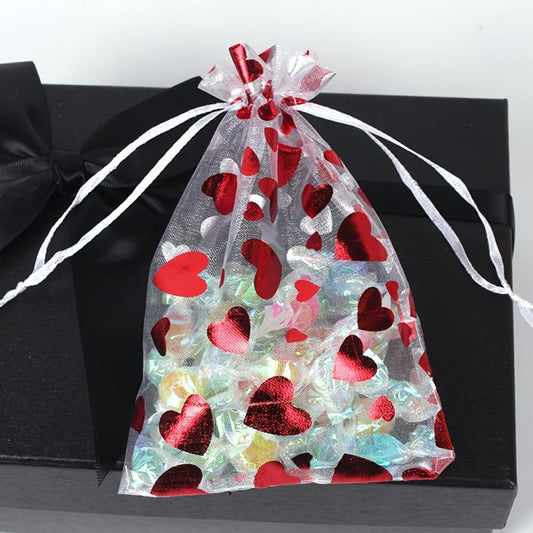100pcs Heart Shaped Organza Gift Bags Wedding Party Jewelry Packaging