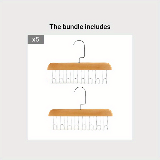 Wooden Tie Rack Belt Hanger with 8 Hooks Wardrobe Tie Holder Hanging Organizer