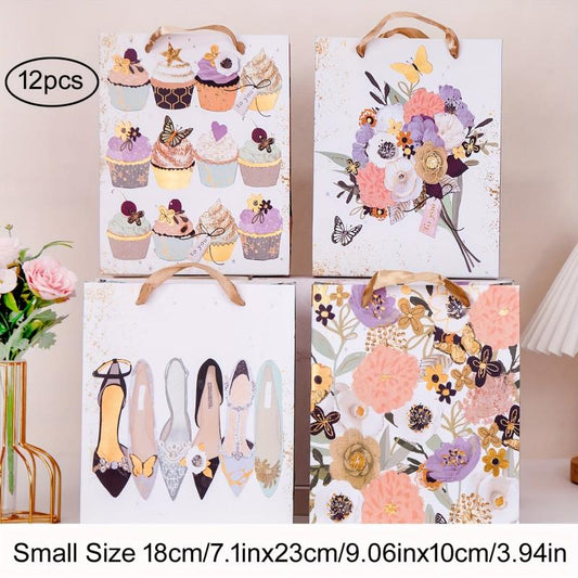 12pcs Small Craft Gift Bags for Mother's Birthday Parties - 18x3x23cm