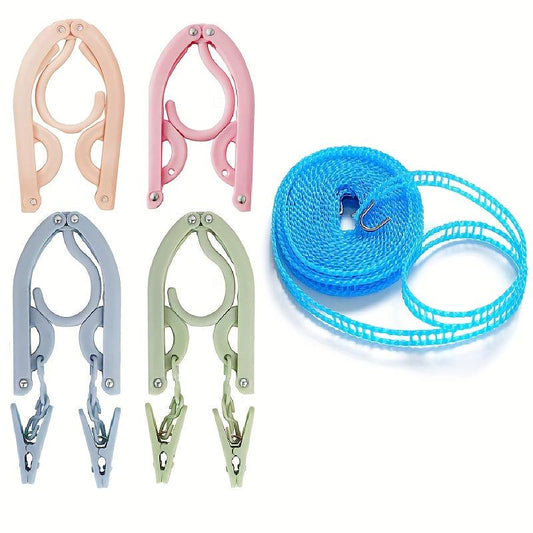 10pcs Travel Hanger + Portable Clothes Line - Lightweight Folding Hangers