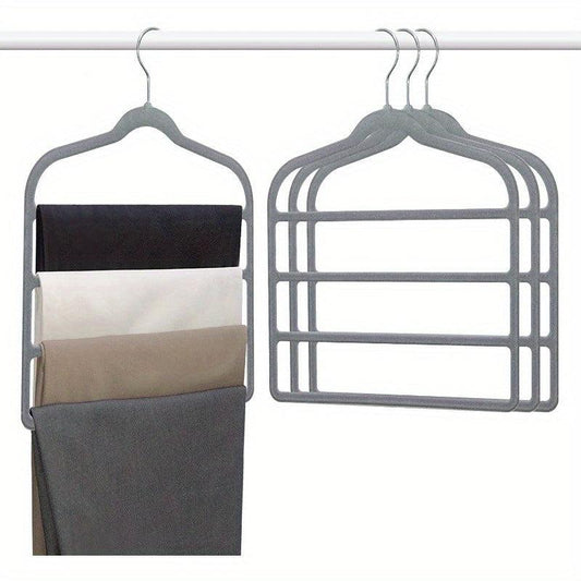 2 Packs Plush 4-Layer Pants Hangers Anti-Slip for Stores