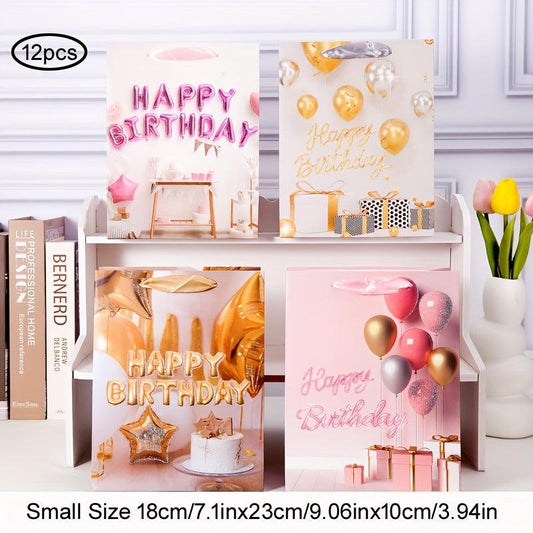 12pcs Birthday Series Gift Bag - Large, Medium, Small Sizes for Cafes & Holidays