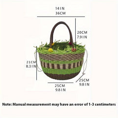 Beaded Straw Handheld Basket Bag with Tassels