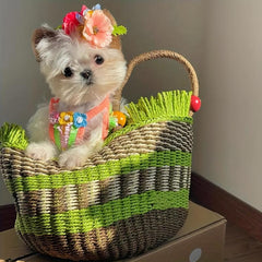 Beaded Straw Handheld Basket Bag with Tassels