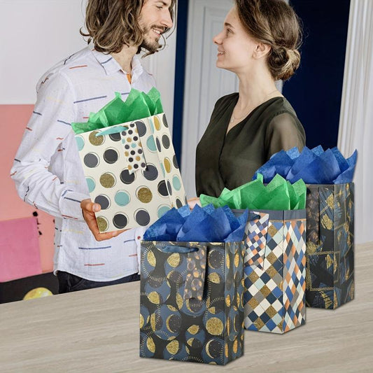 Medium Gift Bags Assorted with Tissue Paper for Birthdays and Holidays
