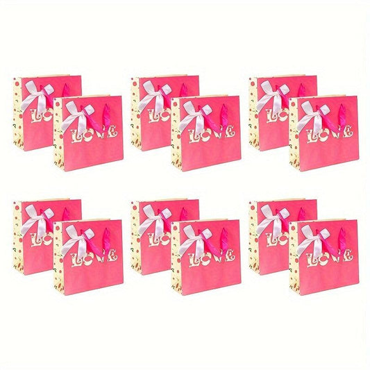 12pcs Gift Bag Paper Bag Candy Birthday Gift Bag Portable LOVE