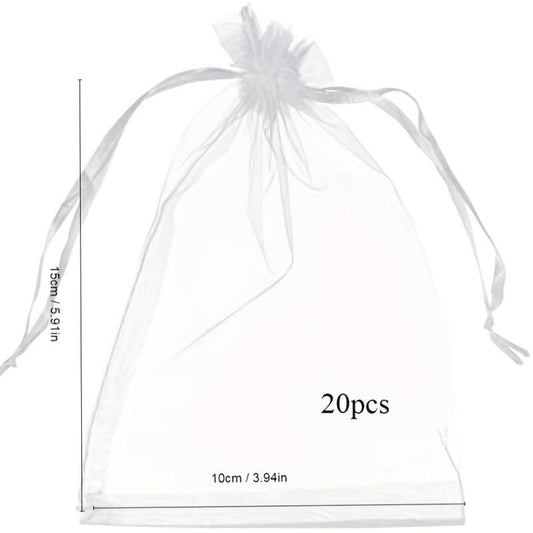 20pcs Transparent Drawstring Gift Bags for Jewelry, Candy, Christmas Party