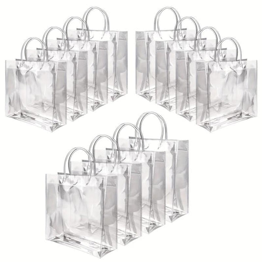 16pcs Clear Plastic Gift Bags With Handles Reusable PVC Halloween Christmas Tote