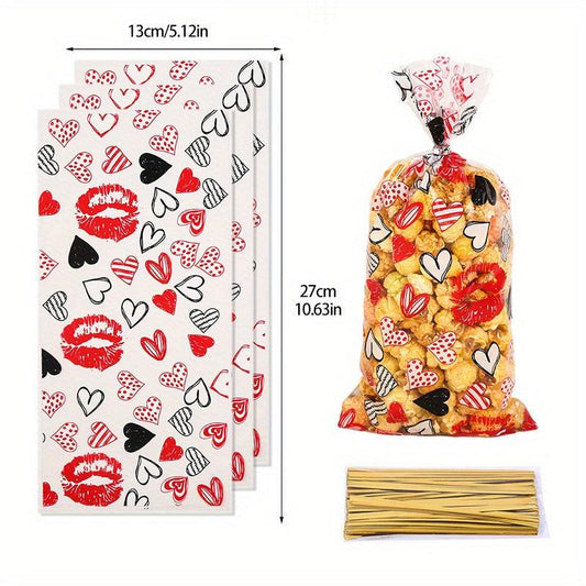 50 Christmas & Flat Bags w/ Love Lip Print for Cookies & Candy Gifts