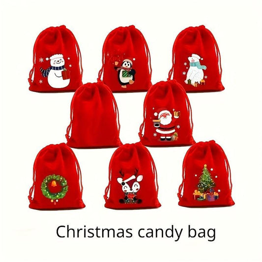 5pcs Red Velvet Christmas Drawstring Bag 9x12cm