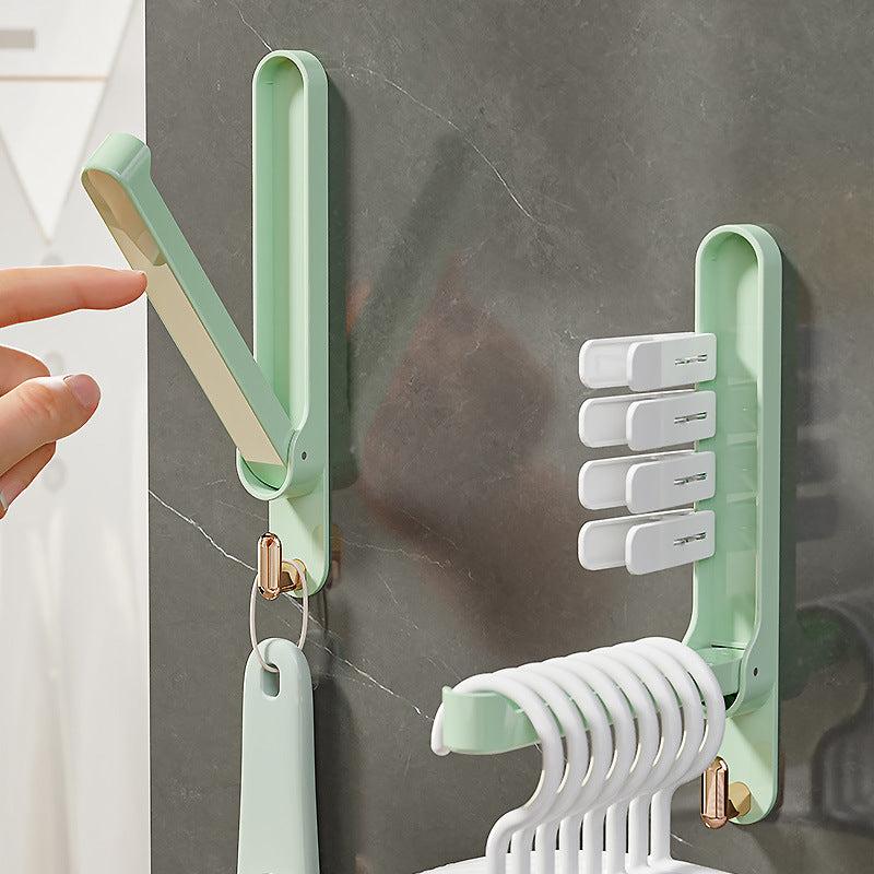 Foldable Clothes Hanger Storage Rack No Punching Hook Balcony Bathroom