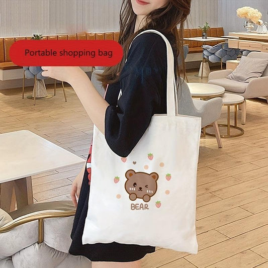1pc Canvas Bag Portable Shopping Bag Clothing Bag Foldable