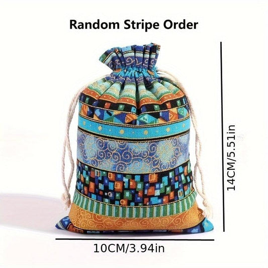 2pcs Linen Gift Bags Drawstring Storage Bags Egyptian Pattern Burlap Bag